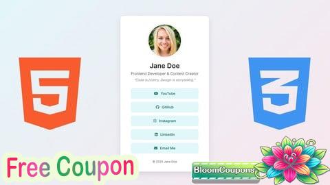 100% Free Coupon Create Your Own Link-in-Bio Website with HTML & CSS