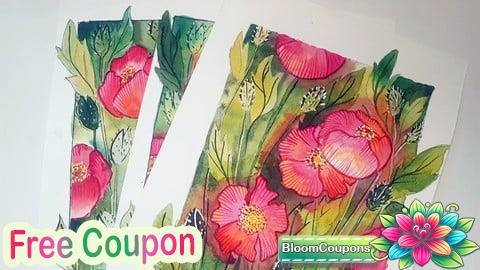 100% Free Coupon Watercolor poppies. From sketch to finished work.